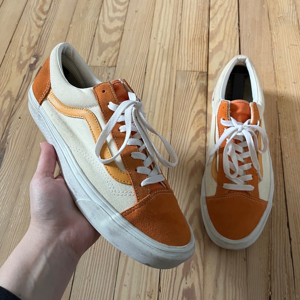 Vans Old Skool Sneakers Mens 11.5 Orange Cream Suede Canvas Low Top Skate Shoes